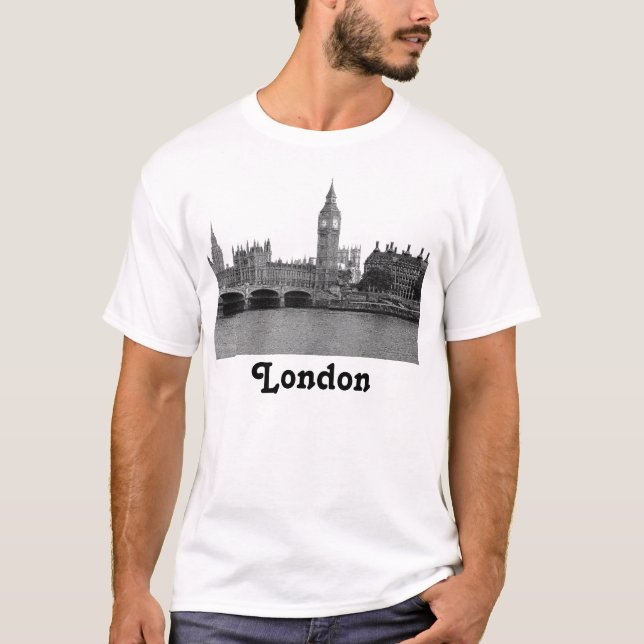 Camiseta Londres Inglaterra Reino Unido Silhueta Gravada (Frente)