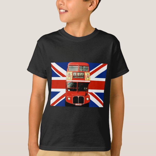 Camiseta Londres Souvenirs & Gifts with Bus and British Fla (Frente)