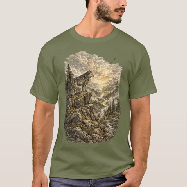 Camiseta Lone Wolf on a ridge (Frente)