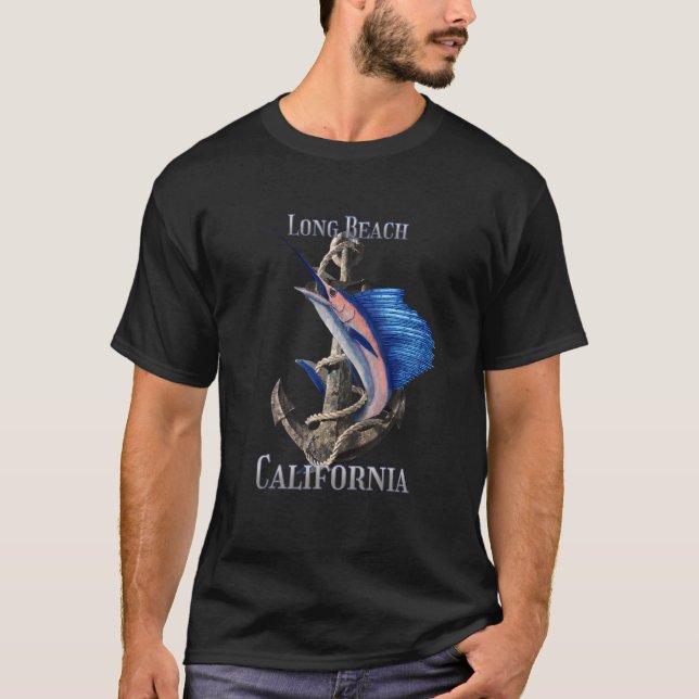 Camiseta Long Beach Califórnia Peixe Espada Marlin Oceano P (Frente)