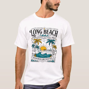 Camiseta Long Beach Califórnia Pier do Oceano Costeiro Pôr
