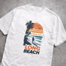 Camiseta Long Beach Califórnia Pôr do Sol Retro Palmeira Pr