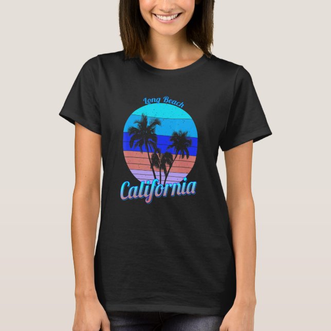 Camiseta Long Beach California Retro Palm Trees Beach Summe (Frente)