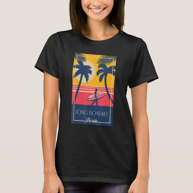 Camiseta Long Boat Key Florida Retro Surfer Beach Design (Frente)