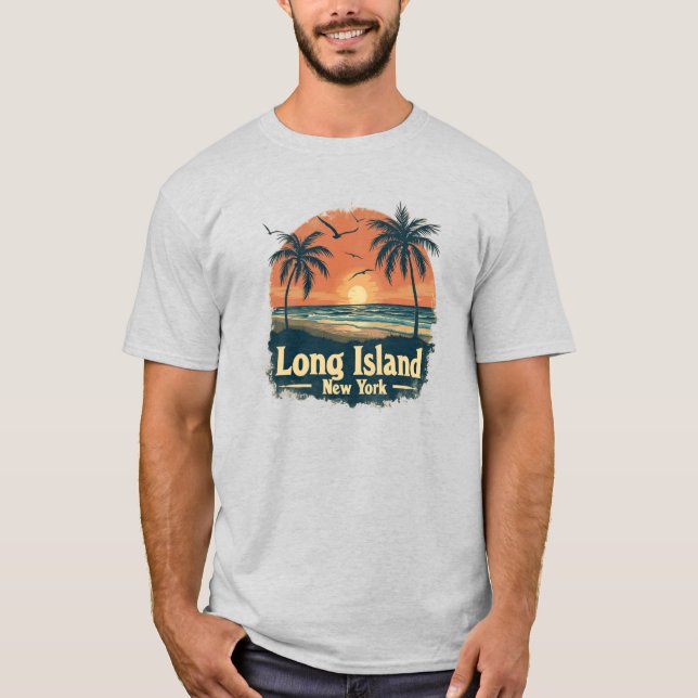 Camiseta Long Island New York Retro Beach Vibes (Frente)