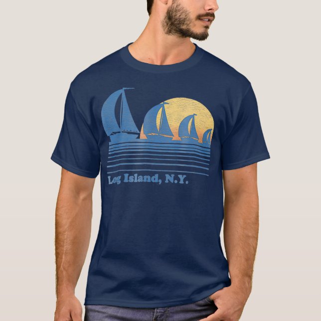 Camiseta Long Island NY Sailboat Vintage 80s Sunset (Frente)