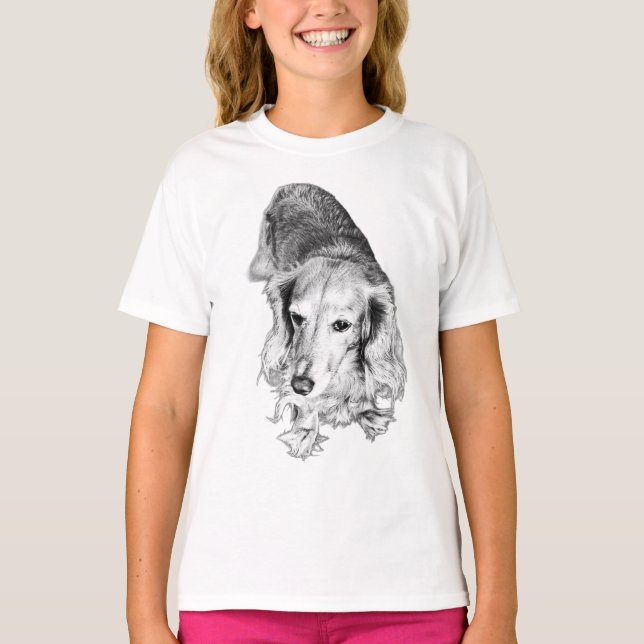 Camiseta Long Lines, Quiet Strength – Long-Haired Dachshund (Frente)