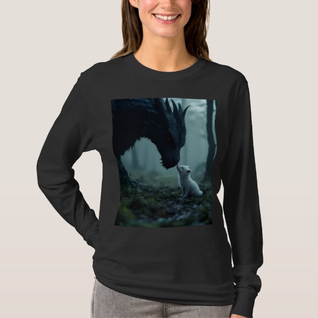 Camiseta long sleeve black dragon and white puppy shirt (Frente)