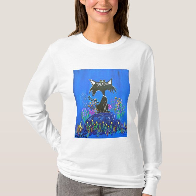 Camiseta longa da Capa das mulheres - gatinho de (Frente)