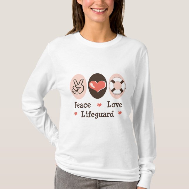 Camiseta longa da Capa do Lifeguard do amor da paz (Frente)