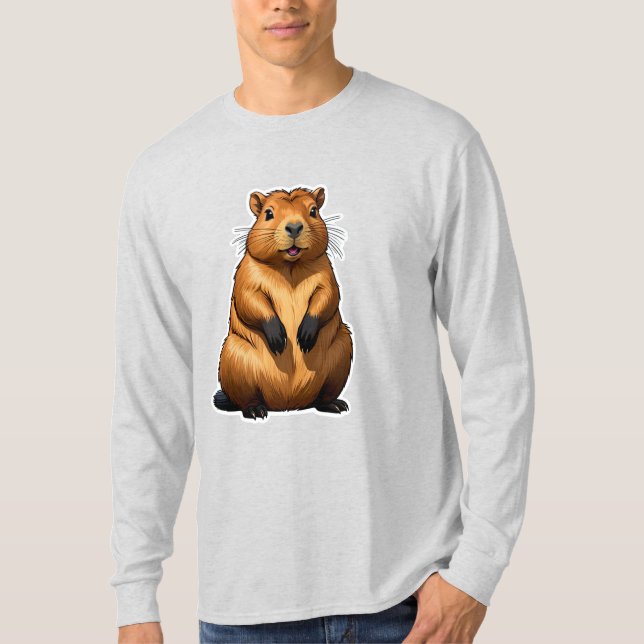 Camiseta Longa Ilustração Animal Rodent Capybara Cute (Frente)