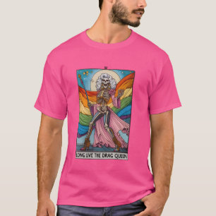 Camiseta Longa Vida Ao Esqueleto Do Cartão Tarot Da Rainha 