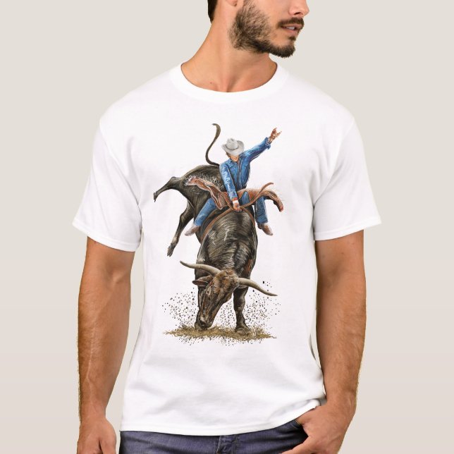 Camiseta Longhorn Bull Rider Rodeo Power Sport Arte Ocident (Frente)