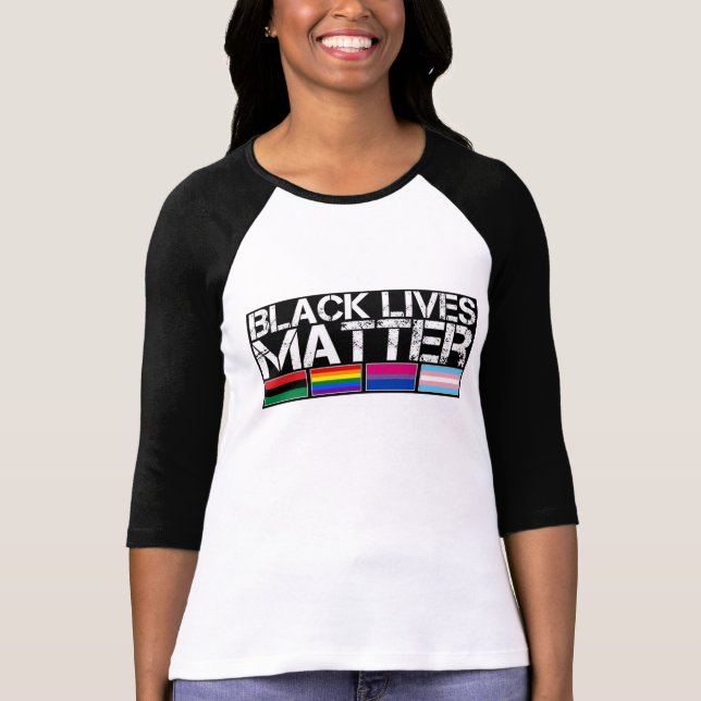 Camiseta Longo-Capa preta do basebol da matéria LGBT das (Frente)