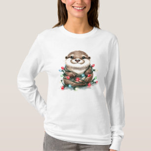 Camiseta Lontra Adorável de Natal