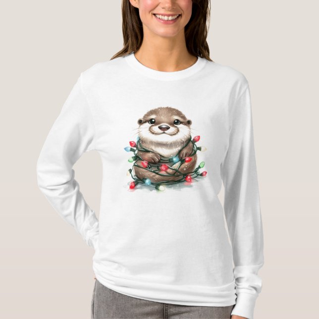 Camiseta Lontra Adorável de Natal (Frente)