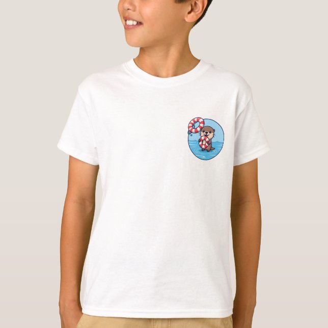 Camiseta Lontra Anel de Natação Crianças (Frente)