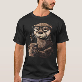 Camiseta Lontra Bebendo Café Barista Animal Engraçado Fofo