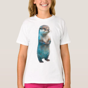 Camiseta Lontra Blue Splash curiosa de pé Crianças