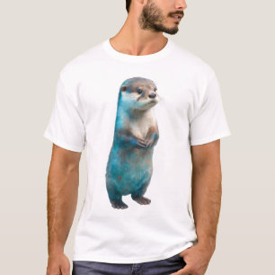 Camiseta Lontra de Salpico Azul Surrealista em Pé Homens