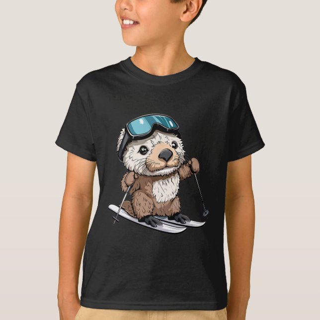 Camiseta Lontra do mar de esqui fofa  (Frente)