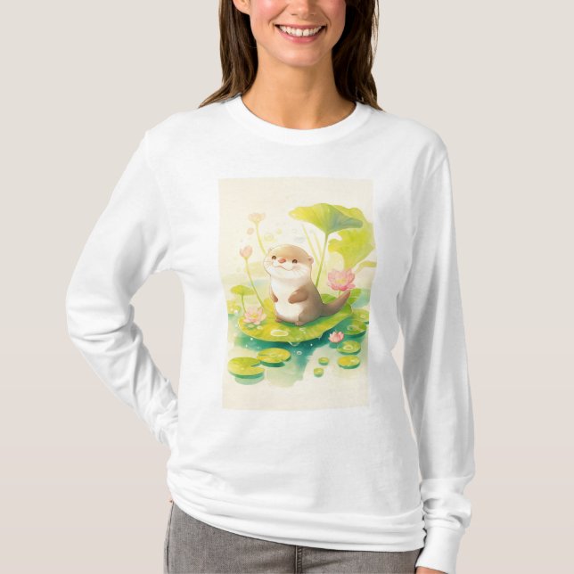 Camiseta Lontra em uma Folha de Nenúfar (Frente)