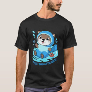 Camiseta Lontra Feliz Brincando na Água com Amigos Peixes