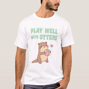 Camiseta Lontra Fofa Com Bola de Praia Brinca Bem Com Lontr