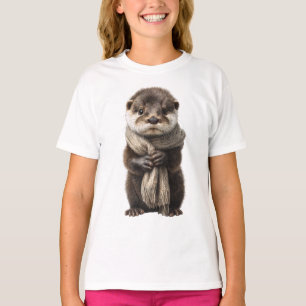 Camiseta Lontra Infantil com Cachecol Envolvente