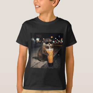 Camiseta Lontra Legal Bebendo Café Com Leite Gelado Para Ho