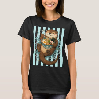 Camiseta Lontra Marinha Fofa Comendo Tigela de Ramen Macarr
