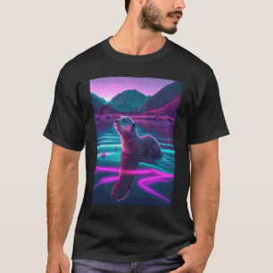 Camiseta Lontra Marinha Legal Synthwave Lontra Errante  2