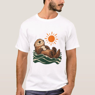 Camiseta Lontra Marinha Relaxada Sol e Ondas
