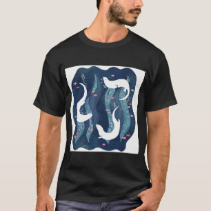 Camiseta Lontras nadando em azul-marinho