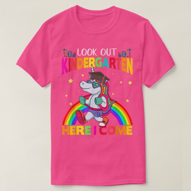 Camiseta Look Out Kindergarten Here I Come Funny Unicorn Ba (Frente do Design)