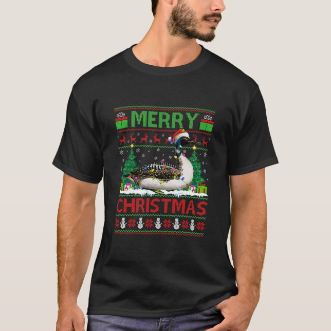 Camiseta Loon Bird Lover Xmas Lighting Papais noeis Ugly Lo (Frente)