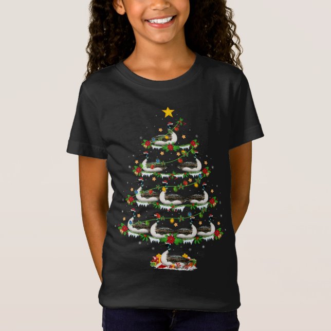 Camiseta Loon Bird Lover Xmas Luzes Loon Árvore de Natal (Frente)
