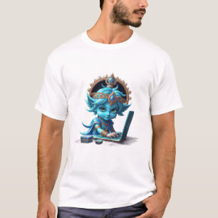 Camiseta Lorde Krishna, que trabalha em laptop