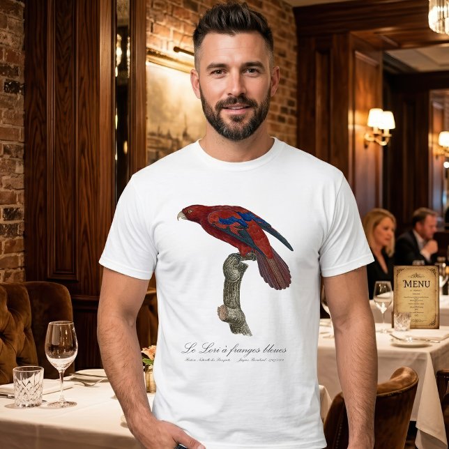 Camiseta Lório-de-cauda-vermelha, Trichoglossus borneus (Long-Tailed Red Lory, Trichoglossus borneus. Men Basic White T-Shirt)