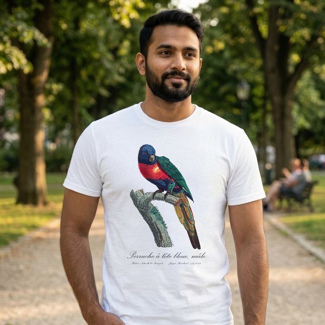 Camiseta Loriqueet Arco-íris Macho, Trichoglossus Moluccanu (Rainbow Lorikeet Male, Trichoglossus Moluccanus. Men Basic White T-Shirt)