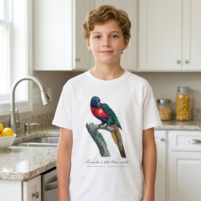 Camiseta Loriqueet Arco-íris Macho, Trichoglossus Moluccanu (Rainbow Lorikeet Male, Trichoglossus Moluccanus. Boy Basic White T-Shirt)