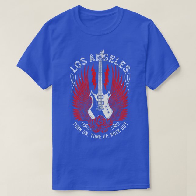 Camiseta Los Angeles California Guitar Wings Rock and Roll (Frente do Design)