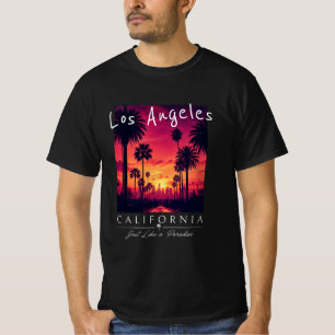 Camiseta Los Angeles Califórnia Paraíso Pôr do Sol Retro