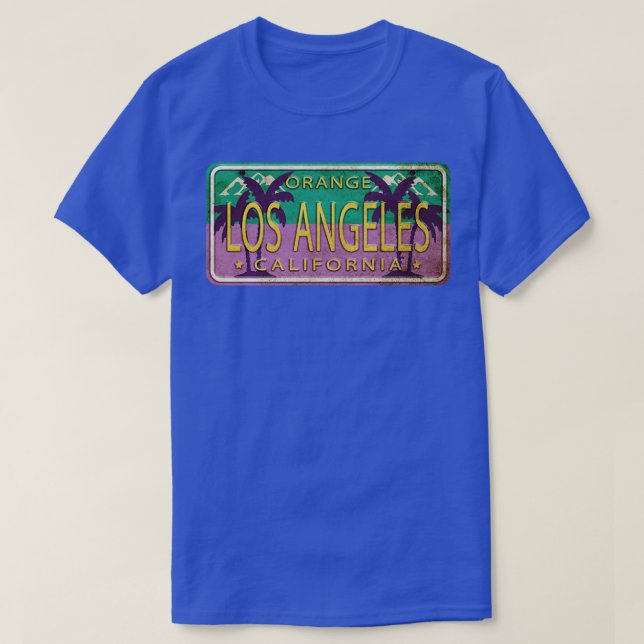 Camiseta Los Angeles California USA Palm Trees License Pla (Frente do Design)