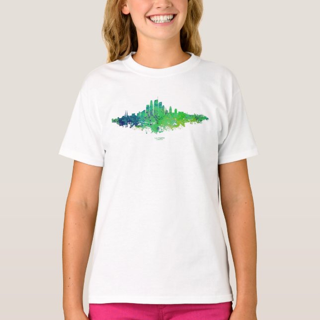 Camiseta Los Angeles City Skyline - Verde limão Azul (Frente)