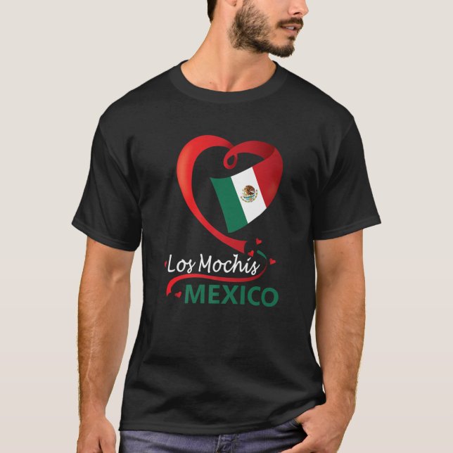 Camiseta Los Mochis Sinaloa México Bandeira do Coração Mexi (Frente)
