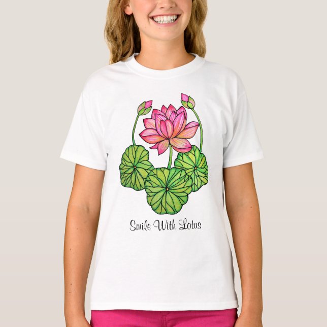Camiseta Lotus Cor-de-Água Rosa com Compartimentos e Folhas (Frente)