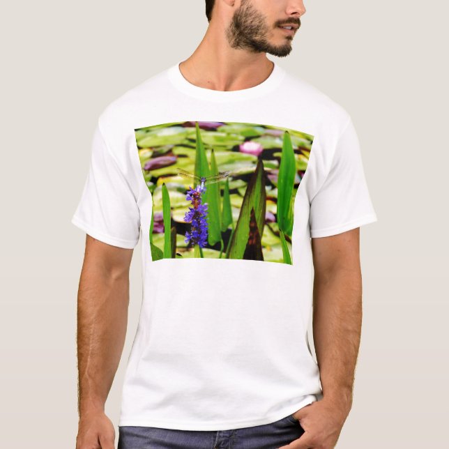 Camiseta Lótus de Dragfly e flor púrpura (Frente)