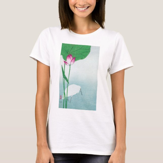 Camiseta Lotus e White Heron, Koson, Ukiyo-e (Frente)