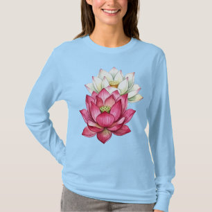 Camiseta Lótus Flor de Rosa e Branco Aquarela